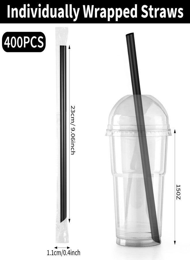 Limbeuuu 400 Pcs Black Boba Straws Jumbo Smoothie Straws,Individually Wrapped Disposable Plastic Large Wide-mouthed Milkshake Drinking Straws(0.43" Wide X 9.06" Long) - Image 2